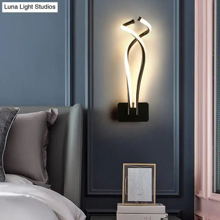 Art Deco LED Wall Sconce - Twisting Metal Bedroom Light Decorbites