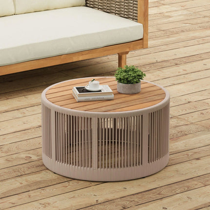 Modern Rustic Coffee Table & Side Table With Woven Rope Design (SAK56739) - Phoenix Fire Art Store