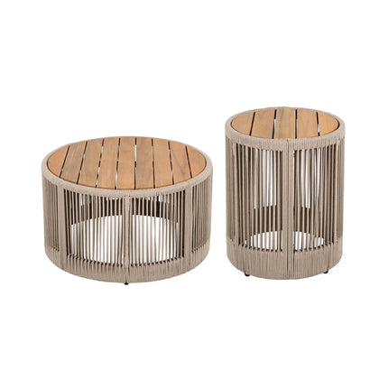 Modern Rustic Coffee Table & Side Table With Woven Rope Design (SAK56739) - Phoenix Fire Art Store