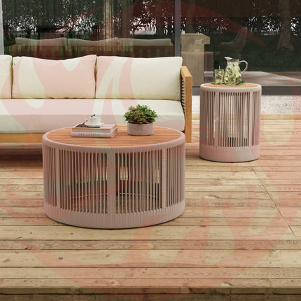 Modern Rustic Coffee Table & Side Table With Woven Rope Design (SAK56739) - Phoenix Fire Art Store