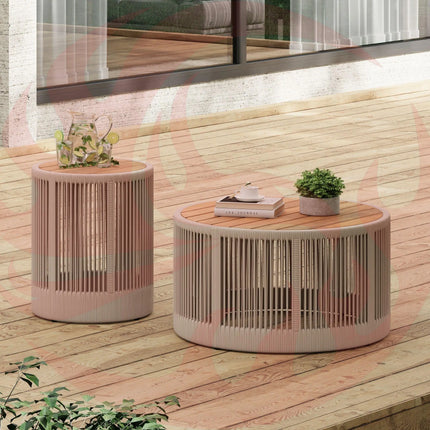 Modern Rustic Coffee Table & Side Table With Woven Rope Design (SAK56739) - Phoenix Fire Art Store