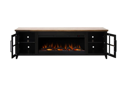 Nuvia 83-Inch Bourbon Black TV Stand With Fireplace And Glass Windowpane Doors (SAK40281) SAKSBY WHOLESALE