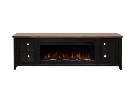 Nuvia 83-Inch Bourbon Black TV Stand With Fireplace And Glass Windowpane Doors (SAK40281) SAKSBY WHOLESALE