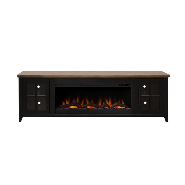 Nuvia 83-Inch Bourbon Black TV Stand With Fireplace And Glass Windowpane Doors (SAK40281) SAKSBY WHOLESALE