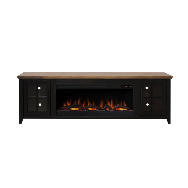 Nuvia 83-Inch Bourbon Black TV Stand With Fireplace And Glass Windowpane Doors (SAK40281) SAKSBY WHOLESALE