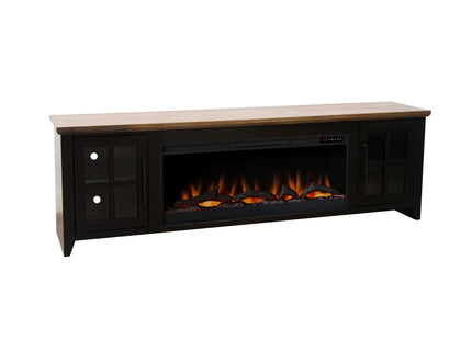 Nuvia 83-Inch Bourbon Black TV Stand With Fireplace And Glass Windowpane Doors (SAK40281) SAKSBY WHOLESALE