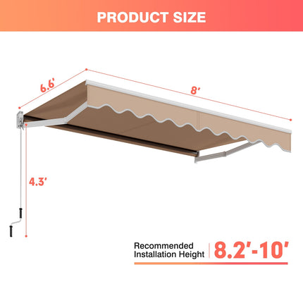 8 x 6.6 Feet Patio Retractable Awning with Manual Crank Handle DirectDeals