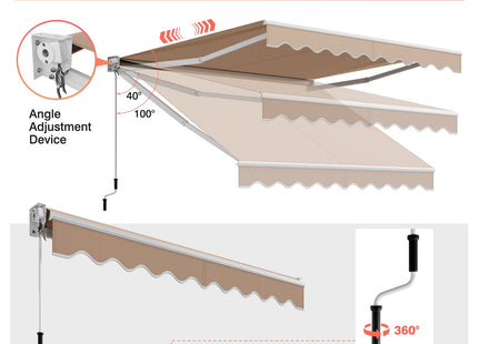 8 x 6.6 Feet Patio Retractable Awning with Manual Crank Handle DirectDeals