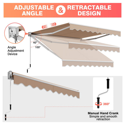 8 x 6.6 Feet Patio Retractable Awning with Manual Crank Handle DirectDeals