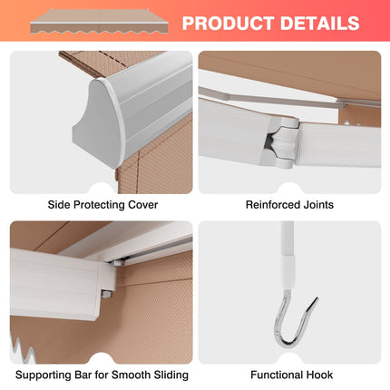 8 x 6.6 Feet Patio Retractable Awning with Manual Crank Handle DirectDeals