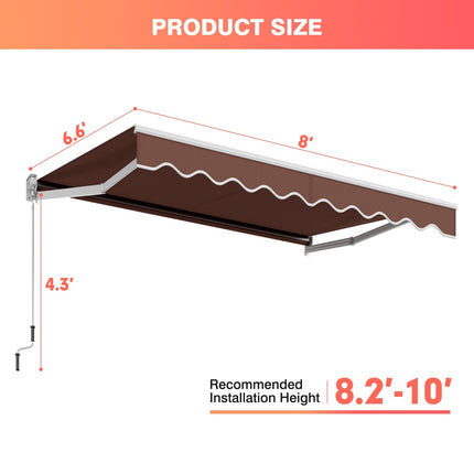 8 x 6.6 Feet Patio Retractable Awning with Manual Crank Handle DirectDeals