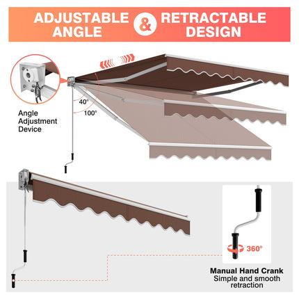 10 x 8.2 Feet Retractable Awning with Easy Opening Manual Crank Handle DirectDeals