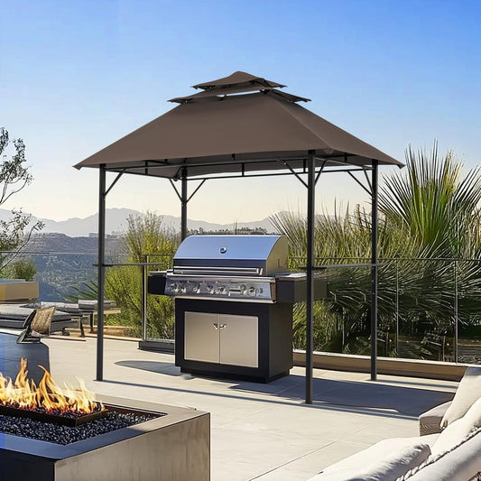 Pamapic Grill Gazebo 8x5 - Outdoor BBQ Canopy with Vented Top & Shelves