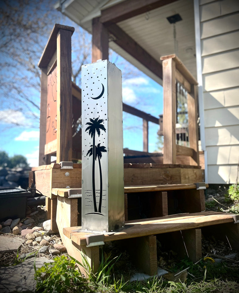 Palm Trees Under the Stars Luminary Pillars w/ Solar Cap