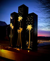 Palm Trees Under the Stars Luminary Pillars w/ Solar Cap