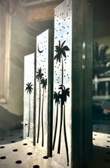 Palm Trees Under the Stars Luminary Pillars w/ Solar Cap