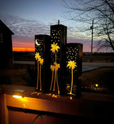 Palm Trees Under the Stars Luminary Pillars w/ Solar Cap
