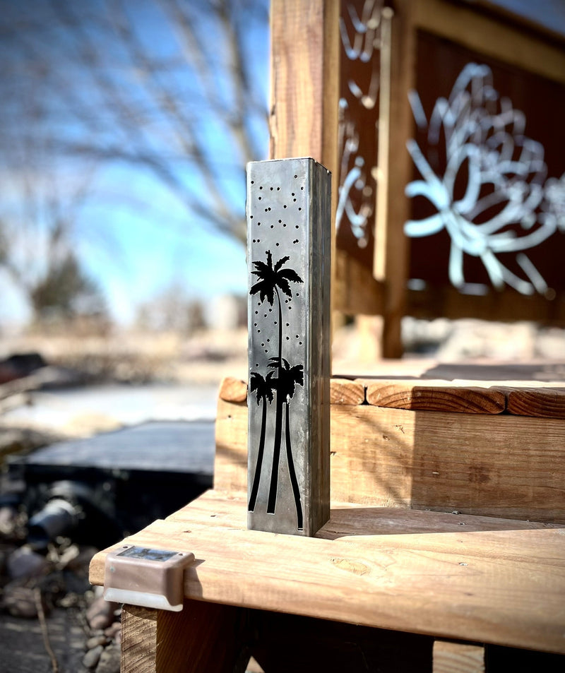 Palm Trees Under the Stars Luminary Pillars w/ Solar Cap