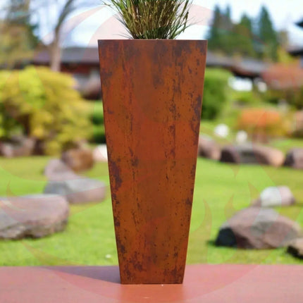 Steel Radius Tapered Planters - Corten Steel Outdoor Planter Box - Phoenix Fire Art Store