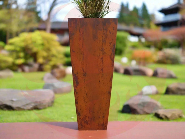 Steel Radius Tapered Planters - Corten Steel Outdoor Planter Box - Phoenix Fire Art Store