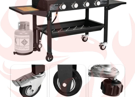 Portable Outdoor 4 Burner Propane Flat Top Gas Grill W/ Wheels, 60K BTU (SAK66104) - Phoenix Fire Art Store