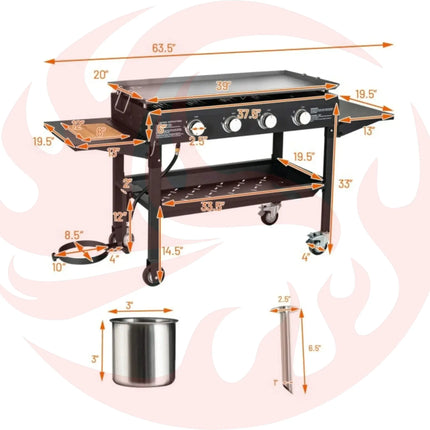 Portable Outdoor 4 Burner Propane Flat Top Gas Grill W/ Wheels, 60K BTU (SAK66104) - Phoenix Fire Art Store