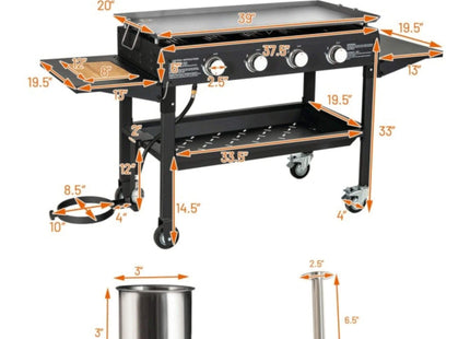 Portable Outdoor 4 Burner Propane Flat Top Gas Grill W/ Wheels, 60K BTU (SAK66104) SAKSBY WHOLESALE