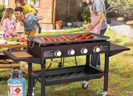 Portable Outdoor 4 Burner Propane Flat Top Gas Grill W/ Wheels, 60K BTU (SAK66104) - Phoenix Fire Art Store