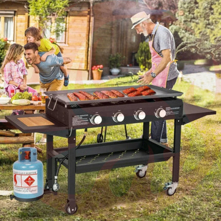 Portable Outdoor 4 Burner Propane Flat Top Gas Grill W/ Wheels, 60K BTU (SAK66104) - Phoenix Fire Art Store