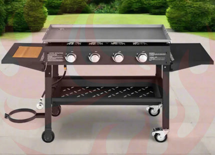 Portable Outdoor 4 Burner Propane Flat Top Gas Grill W/ Wheels, 60K BTU (SAK66104) - Phoenix Fire Art Store