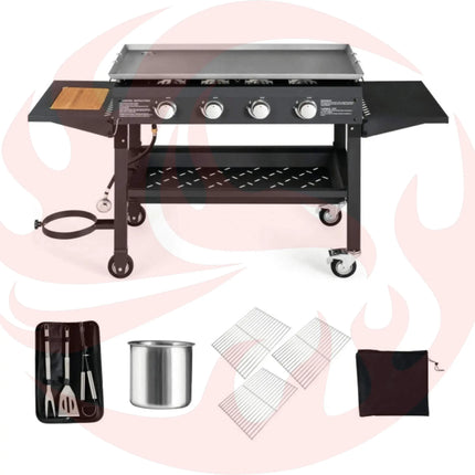 Portable Outdoor 4 Burner Propane Flat Top Gas Grill W/ Wheels, 60K BTU (SAK66104) - Phoenix Fire Art Store
