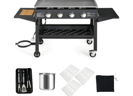Portable Outdoor 4 Burner Propane Flat Top Gas Grill W/ Wheels, 60K BTU (SAK66104) SAKSBY WHOLESALE