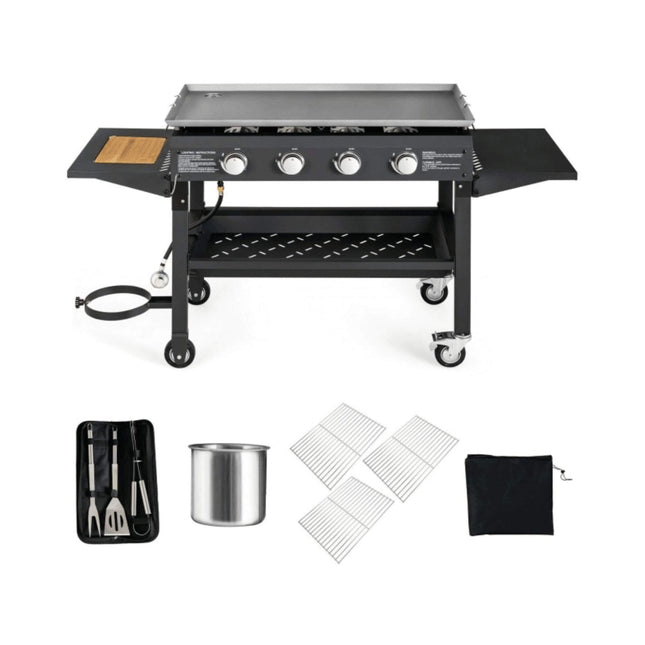 Portable Outdoor 4 Burner Propane Flat Top Gas Grill W/ Wheels, 60K BTU (SAK66104) SAKSBY WHOLESALE