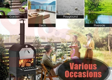 Portable Outdoor Wood Fired Pizza Oven W/ Pizza Stone & Waterproof Cover (SAK82635) - Phoenix Fire Art Store