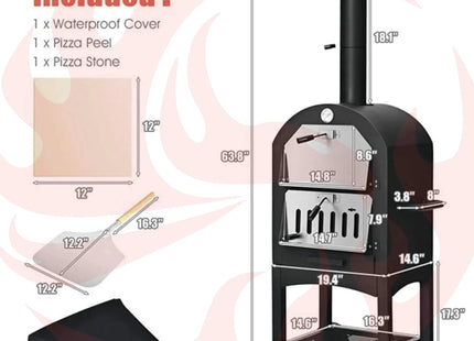 Portable Outdoor Wood Fired Pizza Oven W/ Pizza Stone & Waterproof Cover (SAK82635) - Phoenix Fire Art Store