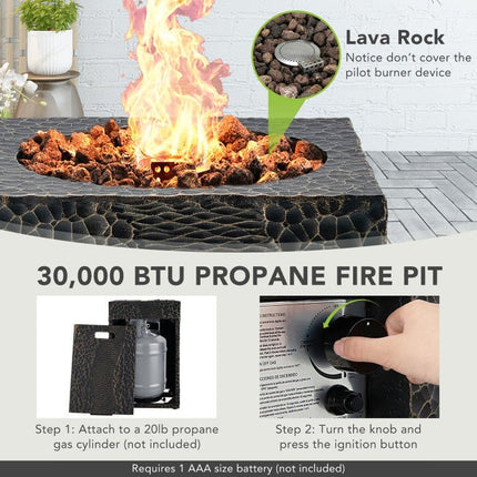 Alora Premium 16FT Square Outdoor Propane Fire Pit W/ Lava Rocks Waterproof Cover, 30,000 BTU (93195268)