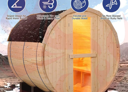 Thermora Premium All-Weather Outdoor Pinewood Barrel Sauna Kit With 4.5KW Heater And Tempered Glass Window (SAK91462) - Phoenix Fire Art Store
