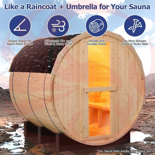 Thermora Premium All-Weather Outdoor Pinewood Barrel Sauna Kit With 4.5KW Heater And Tempered Glass Window (SAK91462) - Phoenix Fire Art Store