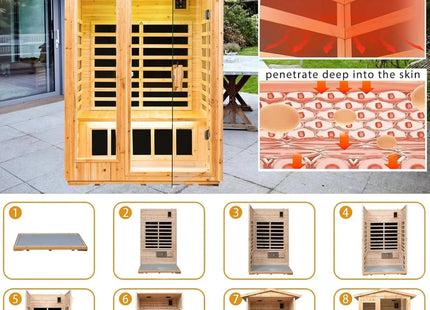 Thermora Premium 2-Person Indoor Outdoor Low EMF FAR-Infrared Hemlock Wood Personal Home Sauna Spa, 1750W (SAK27451) - Phoenix Fire Art Store