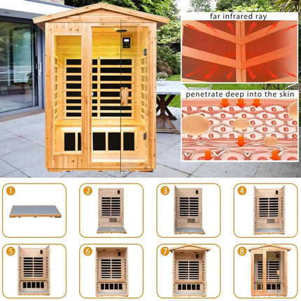 Thermora Premium 2-Person Indoor Outdoor Low EMF FAR-Infrared Hemlock Wood Personal Home Sauna Spa, 1750W (SAK27451) - Phoenix Fire Art Store