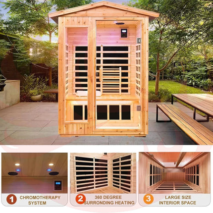 Thermora Premium 2-Person Indoor Outdoor Low EMF FAR-Infrared Hemlock Wood Personal Home Sauna Spa, 1750W (SAK27451) - Phoenix Fire Art Store