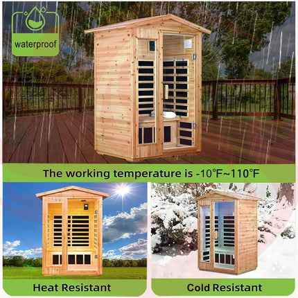 Thermora Premium 2-Person Indoor Outdoor Low EMF FAR-Infrared Hemlock Wood Personal Home Sauna Spa, 1750W (SAK27451) - Phoenix Fire Art Store