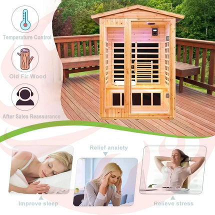 Thermora Premium 2-Person Indoor Outdoor Low EMF FAR-Infrared Hemlock Wood Personal Home Sauna Spa, 1750W (SAK27451) - Phoenix Fire Art Store