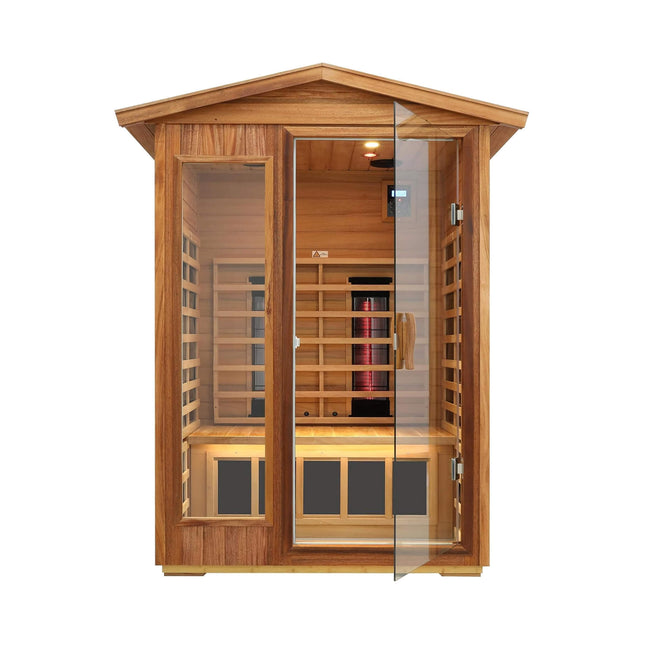 Thermora Deluxe 2-Person Outdoor Mahogany Low EMF Far Infrared Sauna With Bluetooth Audio And LED Lights (SAK83719) SAKSBY WHOLESALE