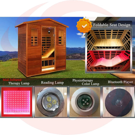 Thermora Luxury 3-Person Outdoor Mahogany Full Spectrum Ultra-Low EMF FAR Infrared Sauna With Chromotherapy And Bluetooth Speakers (SAK83460) - Phoenix Fire Art Store