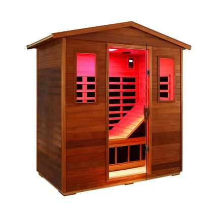 Thermora Luxury 3-Person Outdoor Mahogany Full Spectrum Ultra-Low EMF FAR Infrared Sauna With Chromotherapy And Bluetooth Speakers (SAK83460) - Phoenix Fire Art Store