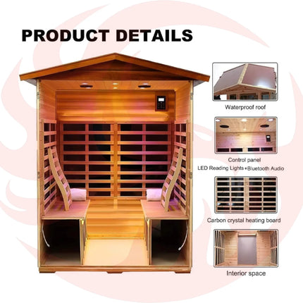 Thermora Premium 4-Person Luxury Low EMF Outdoor FAR Infrared Home Sauna With Bluetooth Audio, 2050W (SAK15372) SAKSBY WHOLESALE