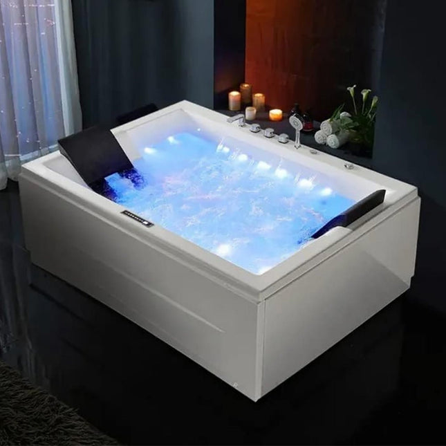 Alora 71-Inch Premium Modern Acrylic Soaking Bathtub With Bubble Jets And LED Lighting (SAK26415)