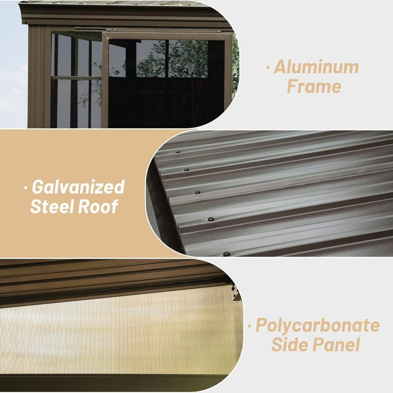 [10x12FT] Alora Premium Against Wall Mounted Solarium Sunroom With Galvanized Steel Sloping Roof (SAK96375)