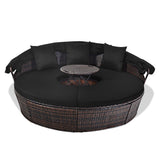Alora Premium Black Outdoor Patio Rattan Daybed Sofa W/ Adjustable Table Top, Canopy & 3 Pillows, 76'' (92534186)